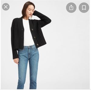 Everlane wool cashmere rib v-neck cardigan black